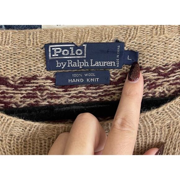 Polo Ralph Lauren Sweater hand knit Large ReinDeer Buck Fair Isle Wool Holiday - Picture 3 of 4